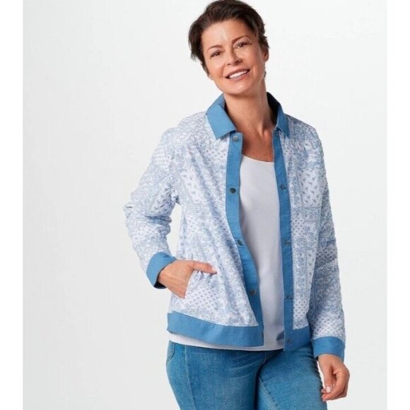 Denim & Co. Patchwork Bandana Print Jacket w/Quilt Det White Size 3X A396467 - Picture 1 of 2